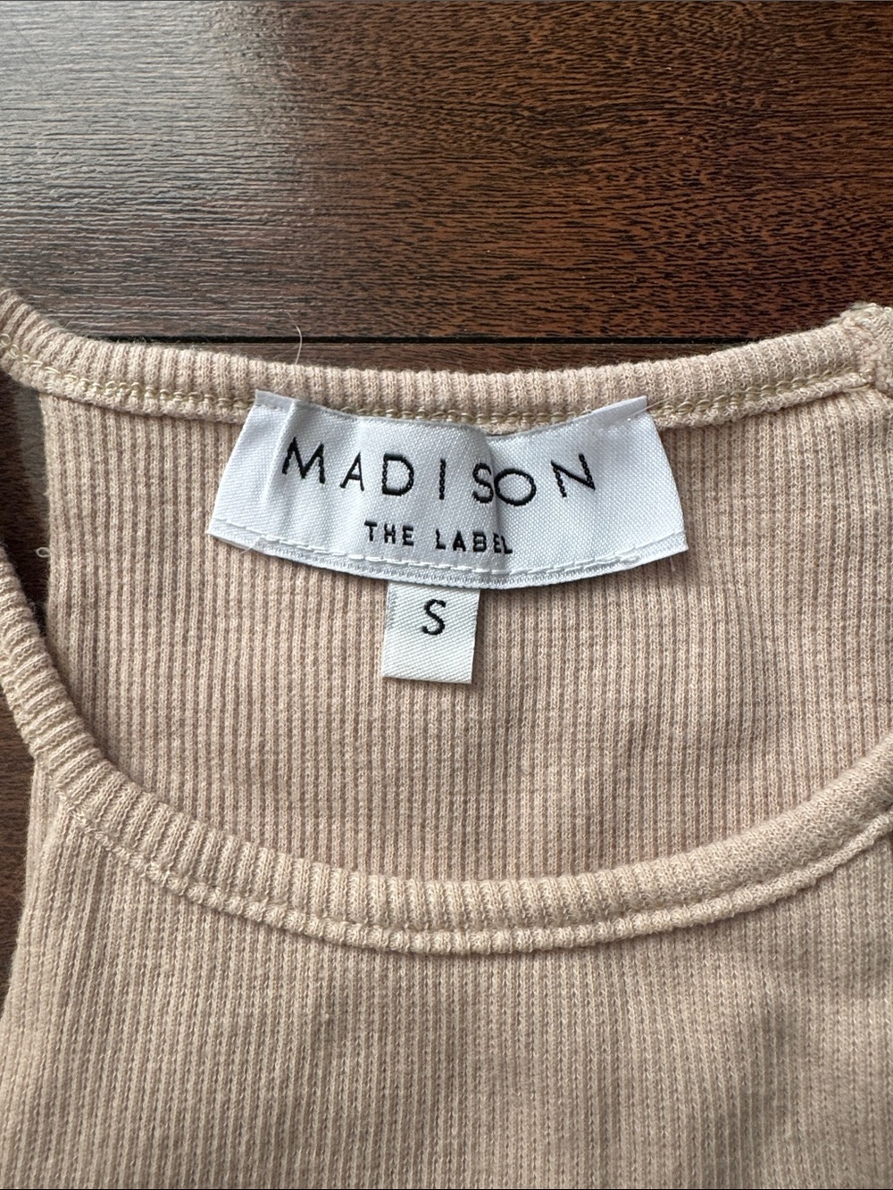 Women's Beige Cropped Ribbed Tank Top - Picture 2 of 5